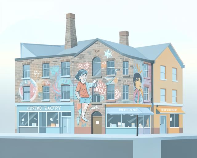 Stylised illustration of Custard Factory, Digbeth