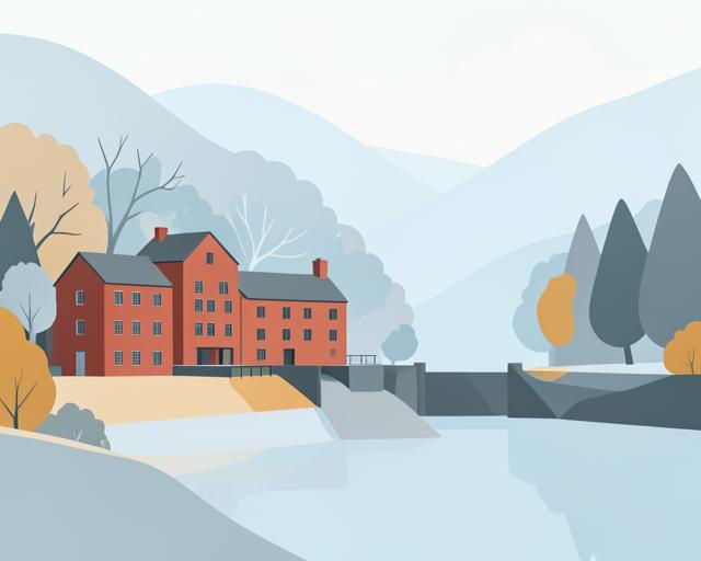 Stylised illustration of Darley Abbey Mills