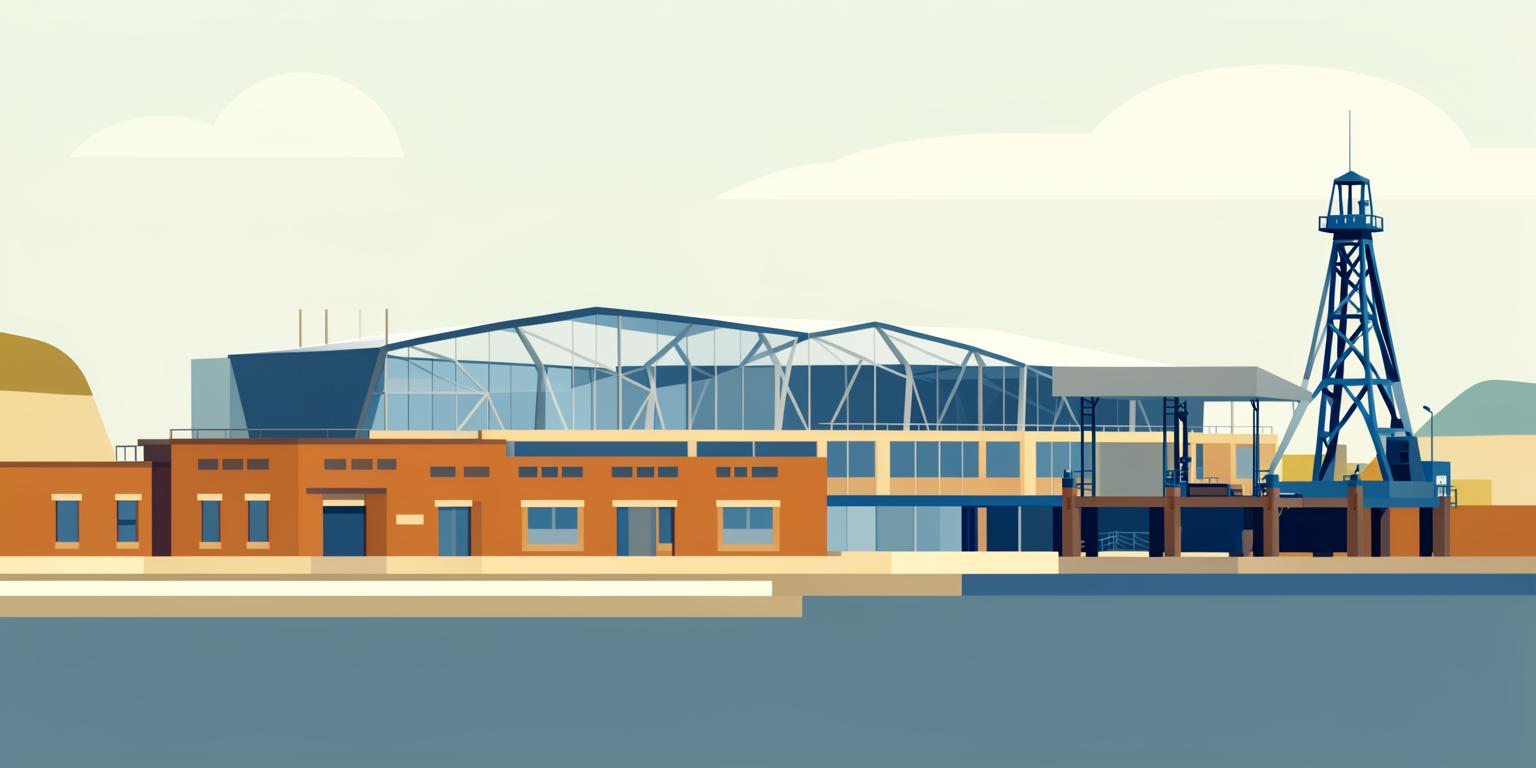 Stylised illustration of Hill Dickinson Stadium (Bramley-Moore Dock) in Liverpool