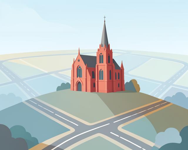 Stylised illustration of St Peter's Church & the Wolves statue